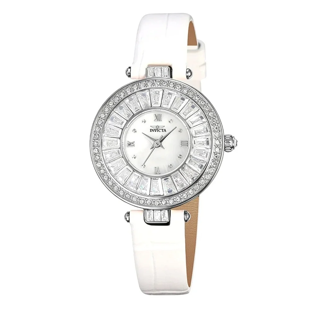 Invicta Celestial 70352 Womens Watch Silver Crystal White Leather 30mm New